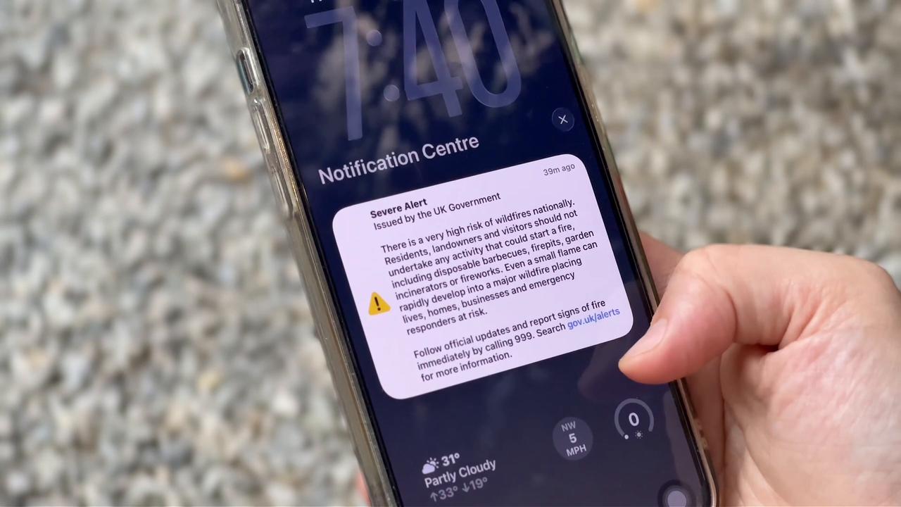 Video thumbnail for UK: UK government sends emergency wildfire alert to millions in England and Wales.