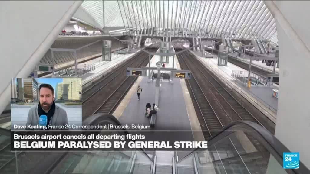 Video thumbnail for Belgian national strike disrupts schools, flights and public transport