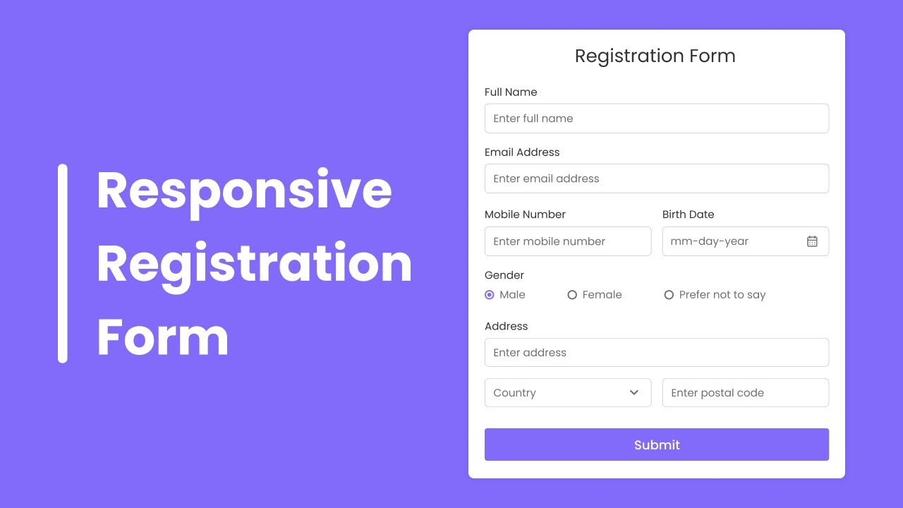 'Video thumbnail for How to Create Responsive Registration Form in HTML & CSS'