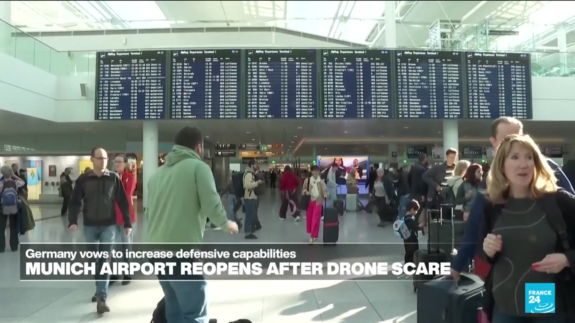 'Video thumbnail for Flights resume 'progressively' at Munich airport after second drone scare'
