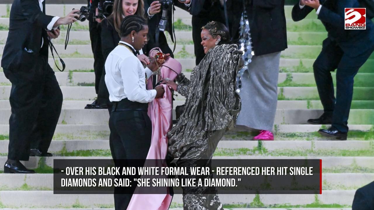 Video thumbnail for A$AP Rocky gushes over 'dazzling' Rihanna at the Met Gala