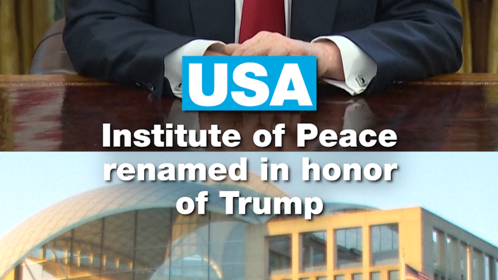 Video thumbnail for US Institute of Peace renamed in honour of Trump ahead of peace deal signing