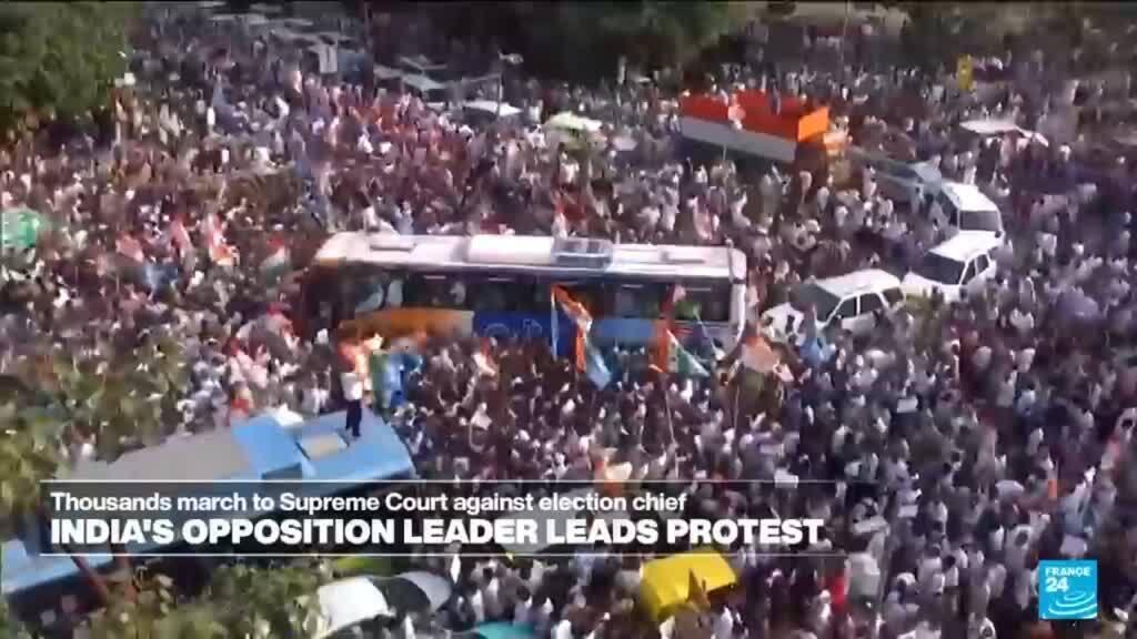 Video thumbnail for India's opposition leader marches with thousands against election chief