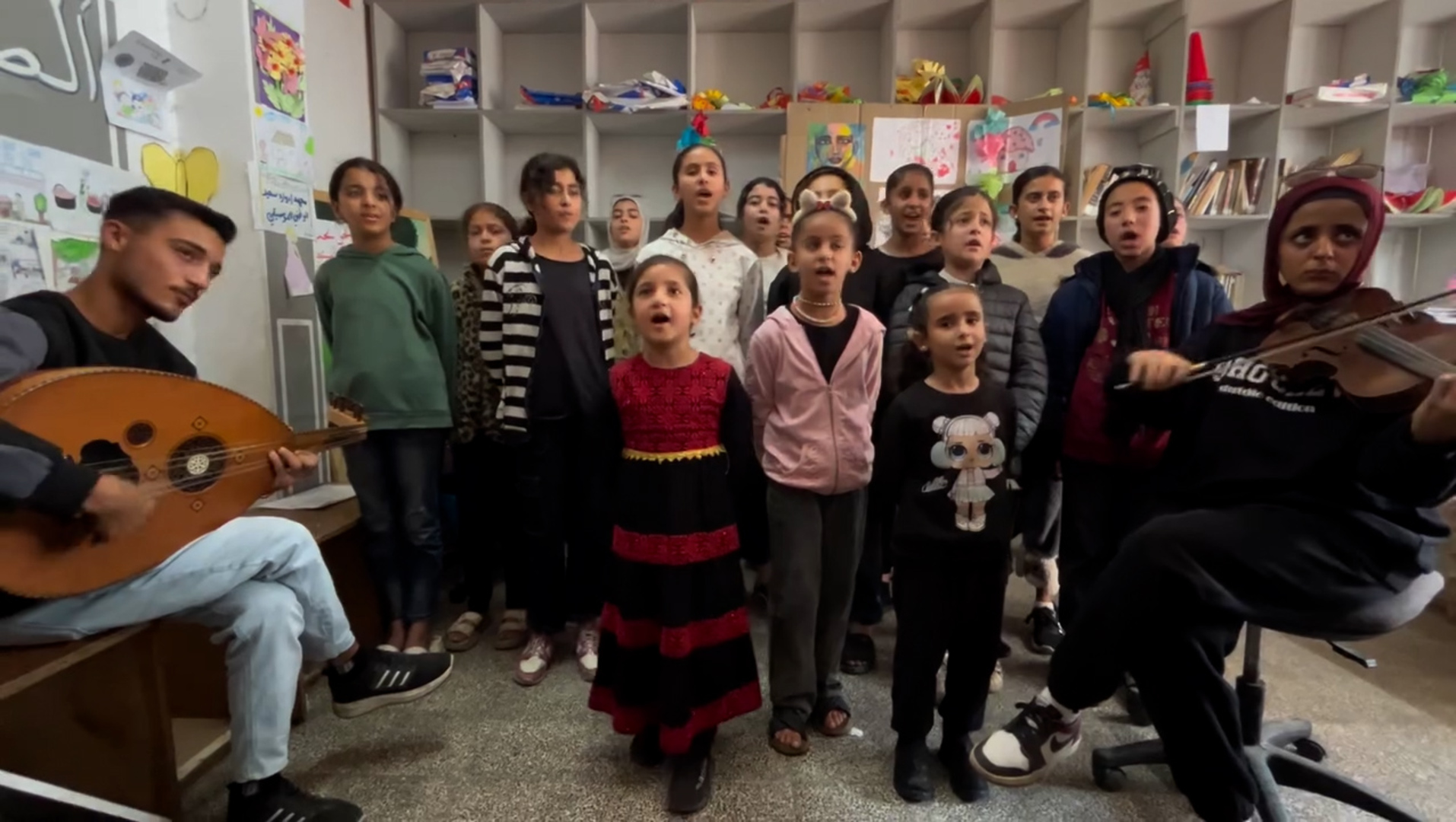 Video thumbnail for Palestinian children from Gaza's Nuseirat Choir perform viral 'drone song'