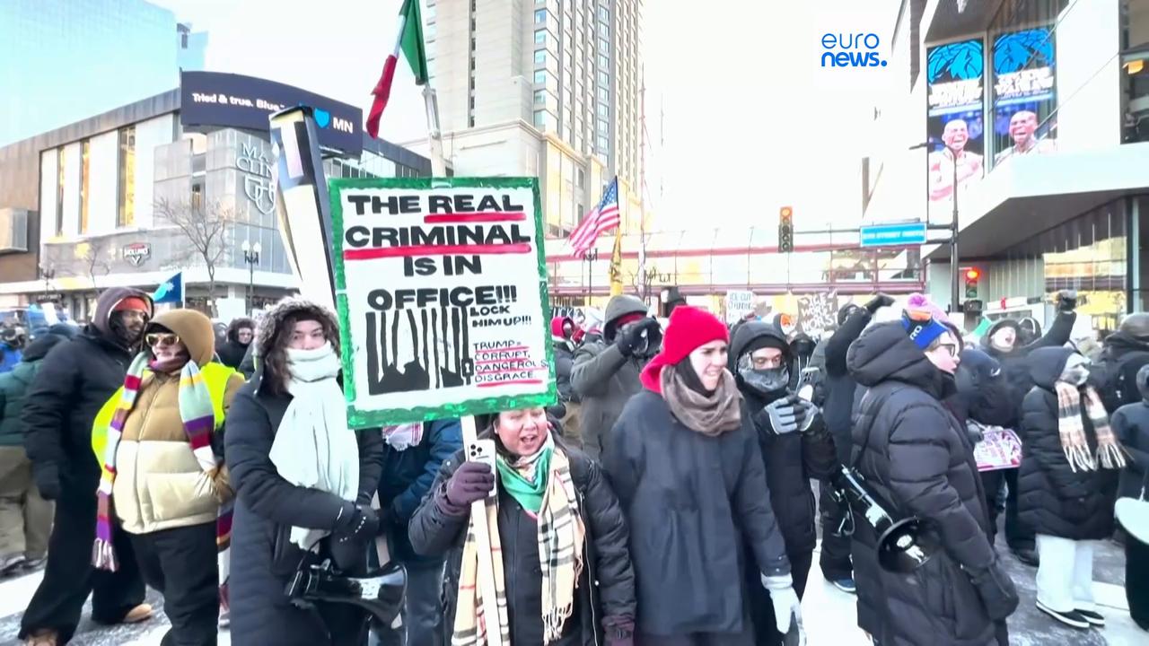 Video thumbnail for Thousands rally and hundreds of businesses close in protest against ICE presence in Minnesota