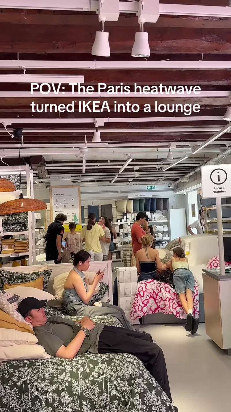 Video thumbnail for Paris Heatwave Turns Ikea Showroom into Air Conditioned Hangout