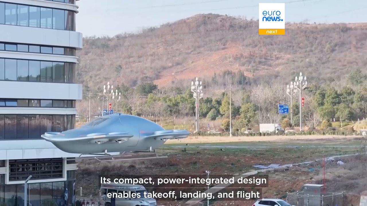 Video thumbnail for China unveils UFO-shaped eVTOL vehicle capable of urban takeoffs