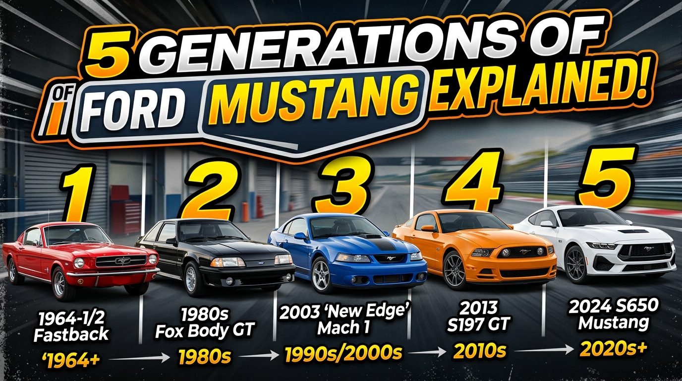 Video thumbnail for 5 Generations of Ford Mustang Explained