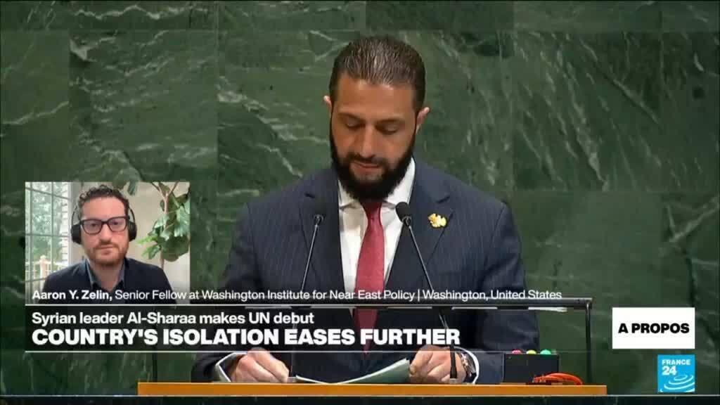 Video thumbnail for In UN debut, new Syria leader warns on Israel but backs dialogue