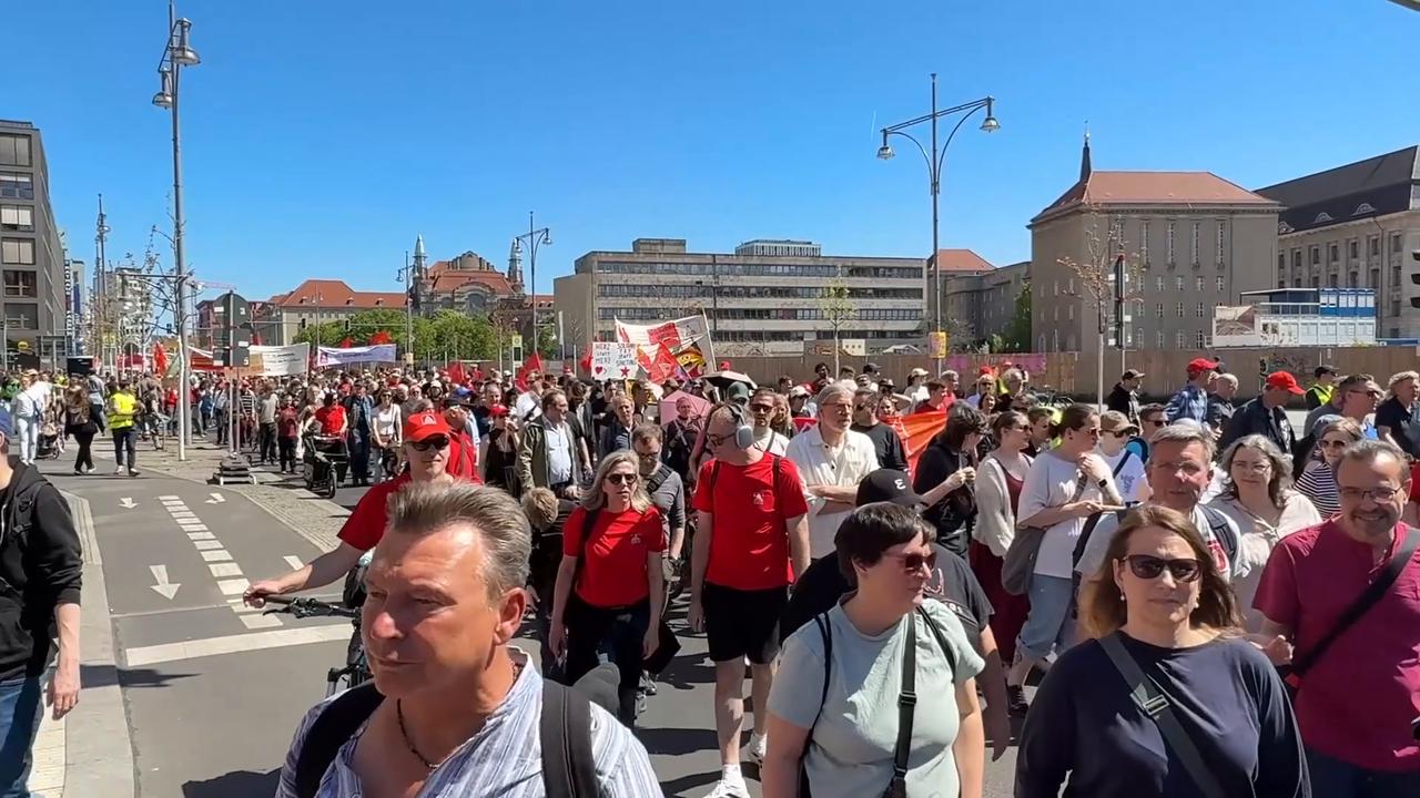 Video thumbnail for Germany: Thousands march in Berlin during May Day demonstrations.
