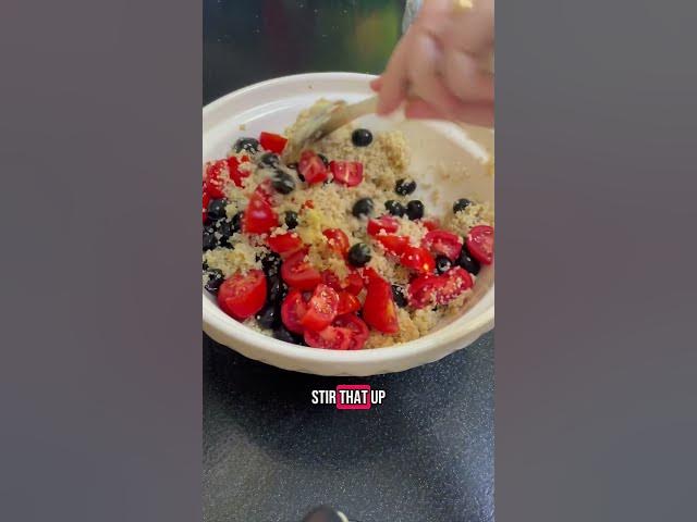 Video thumbnail for Olive, tomato and cucumber quinoa salad #saladrecipe