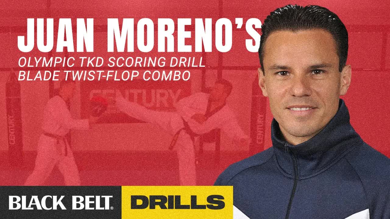 Video thumbnail for blackbelt_magazine: taekwondo olympic scoring drill: blade twist-flop combo by juan moreno
