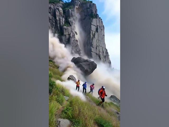 Video thumbnail for HORRIFYING Rockfall! Hikers Dodge Rolling Boulders #short