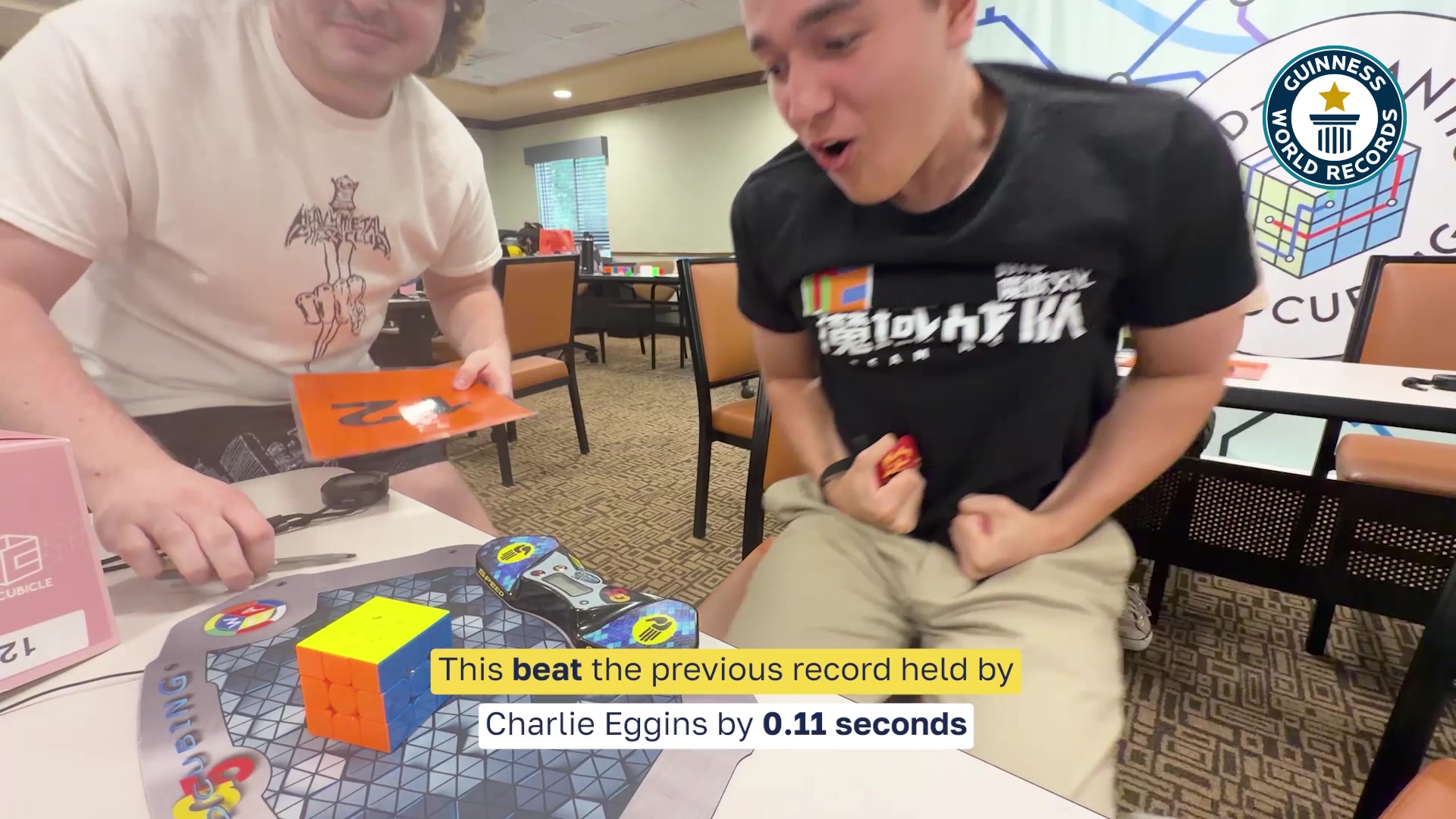 Video thumbnail for Fastest time to solve a 3x3x3 rotating puzzle cube blindfolded - 11.56 seconds by Tommy Cherry