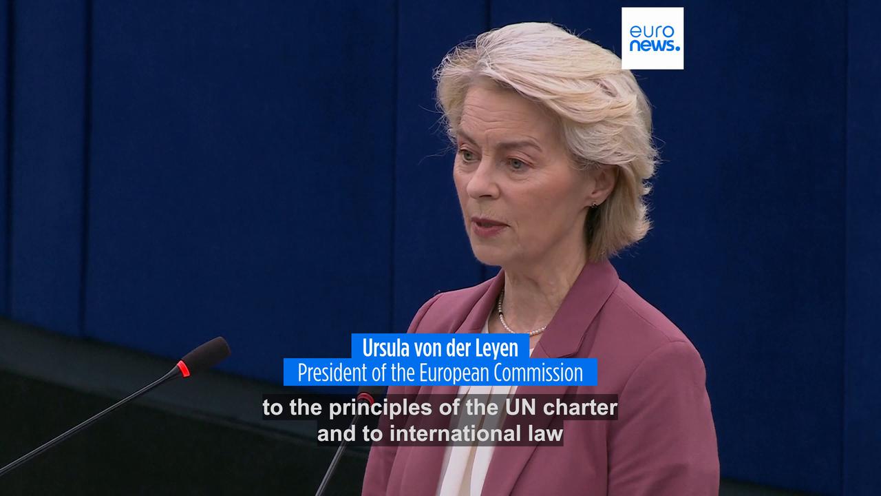 Video thumbnail for After backlash, von der Leyen stresses 'unwavering' support for rules-based order