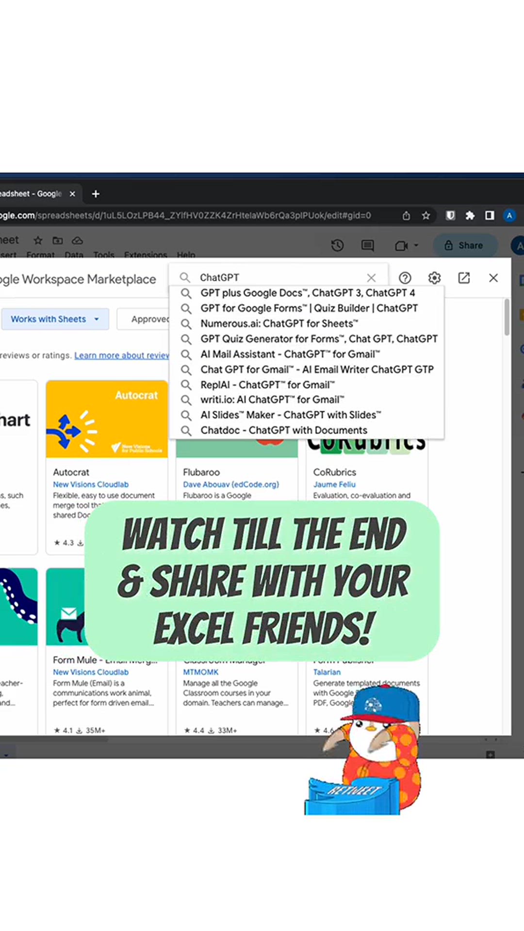 'Video thumbnail for Download the ChatGPT extension in Google Sheets in 30 seconds! '