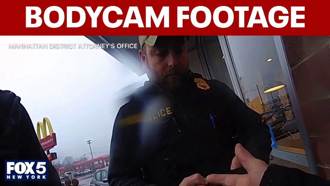 Video thumbnail for Newly released bodycam footage shows Mangione's arrest