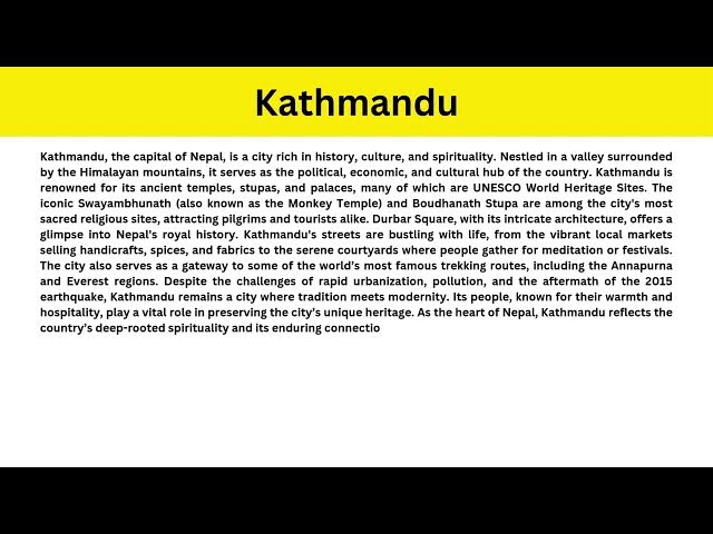 Video thumbnail for Short Paragraph on Kathmandu