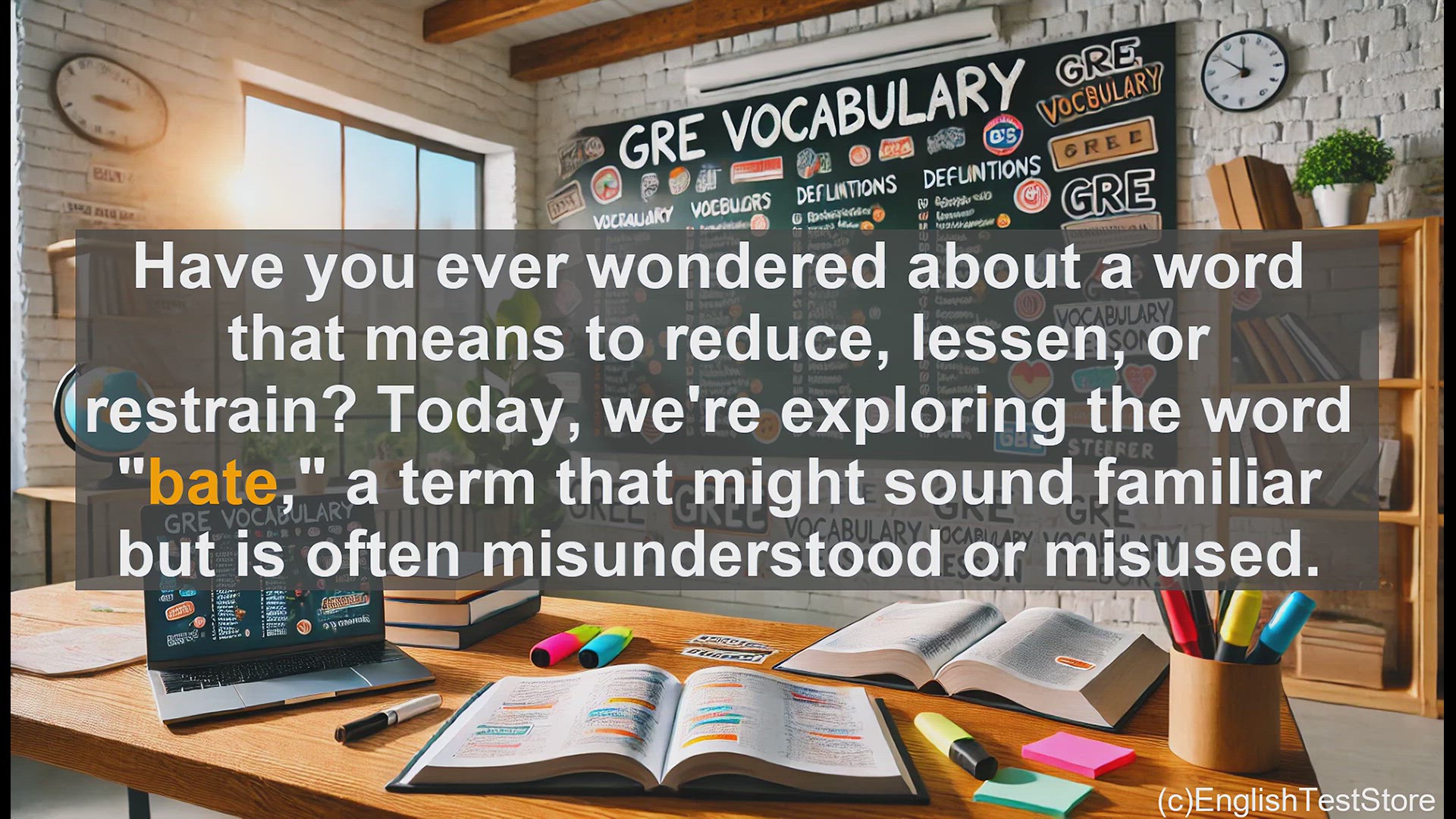 'Video thumbnail for GRE Vocabulary Lesson: Exploring the Meaning of 'Bate' - Reducing, Lessening, and Restraining'