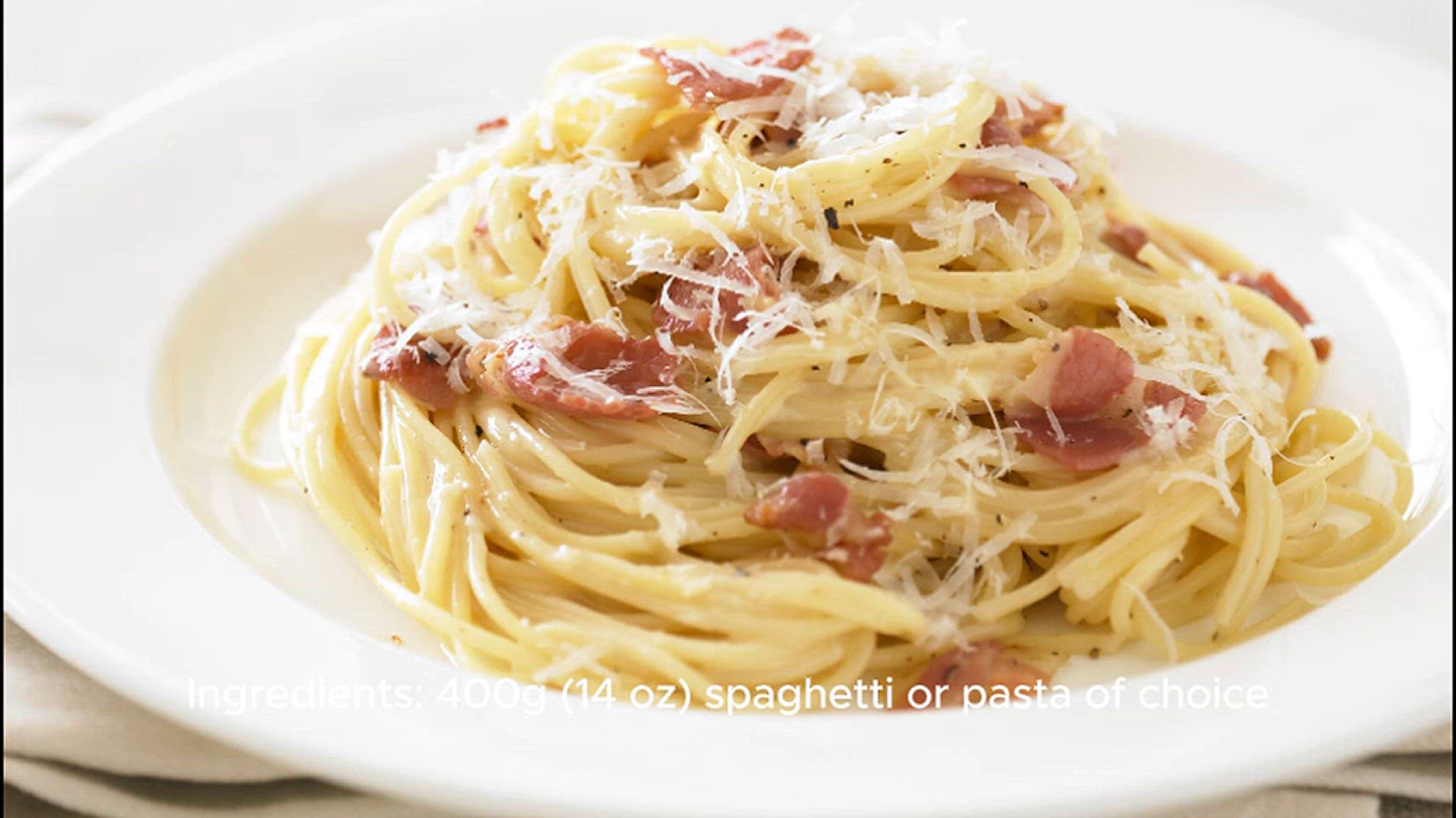 'Video thumbnail for Classic Italian carbonara recipe'