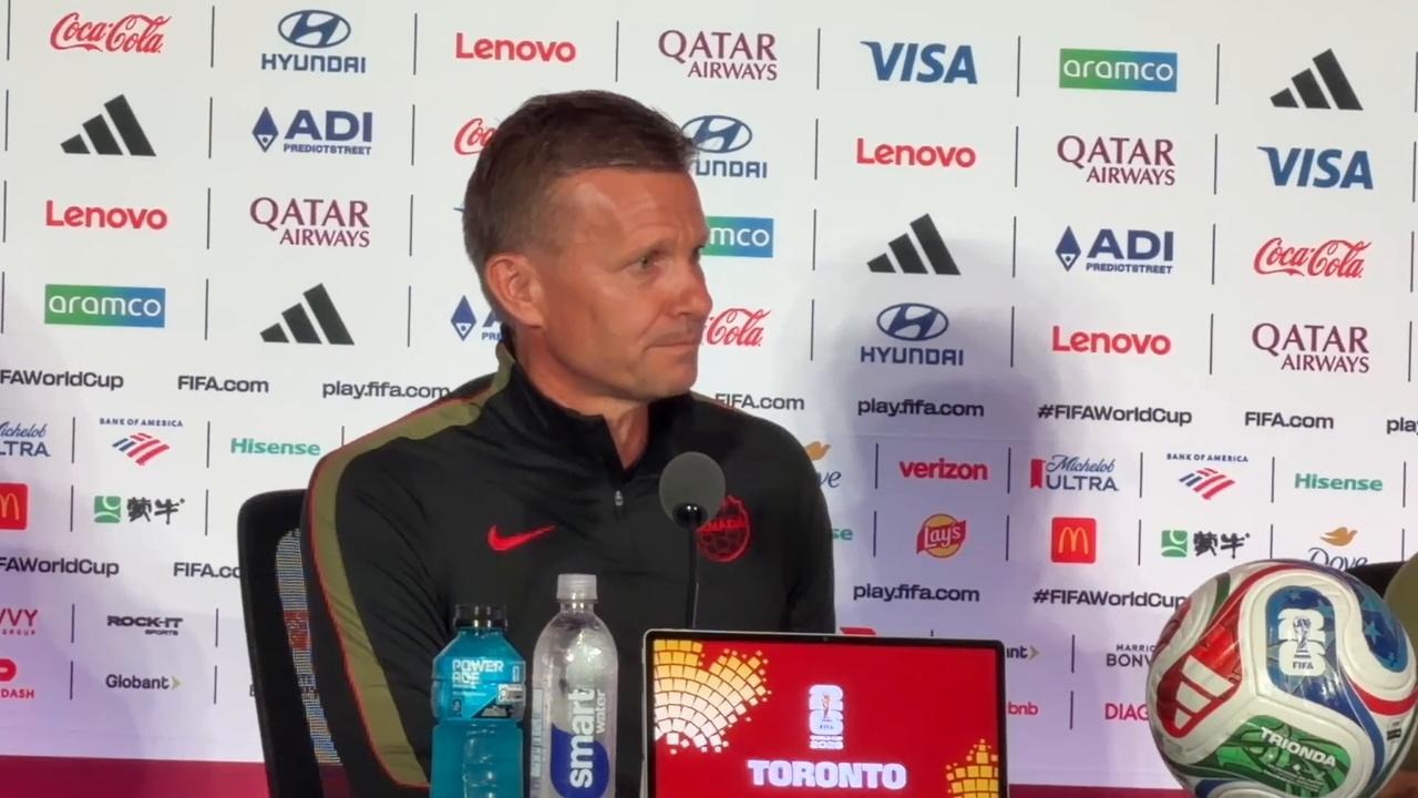 Video thumbnail for Canada: Canada coach Marsch holds press conference ahead of World Cup opener.