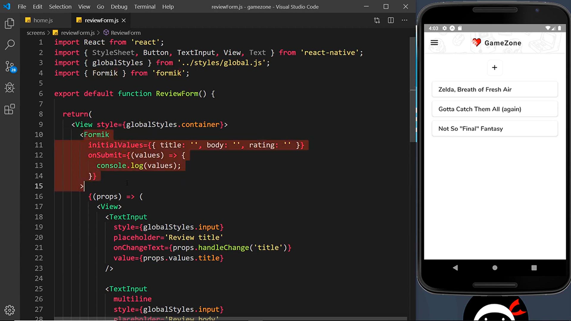 'Video thumbnail for React Native Tutorial  #31 - Formik Forms (part 2)'