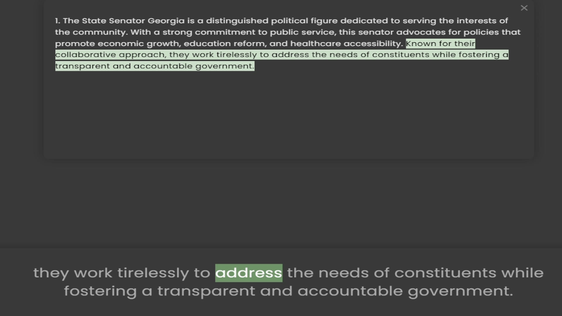 Video thumbnail for 1. The State Senator Georgia is a distinguished political figure dedicated to serving the interests of the community. With a strong commitment to public service, this senator advocates for policies that promote economic growth, education
