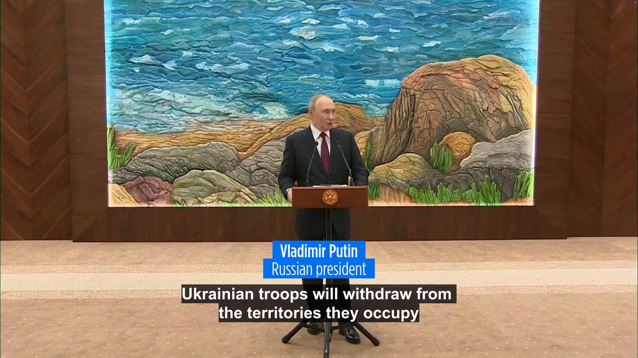 Video thumbnail for Putin demands Kyiv withdraw from eastern Ukraine and ‘promises’ not to attack Europe