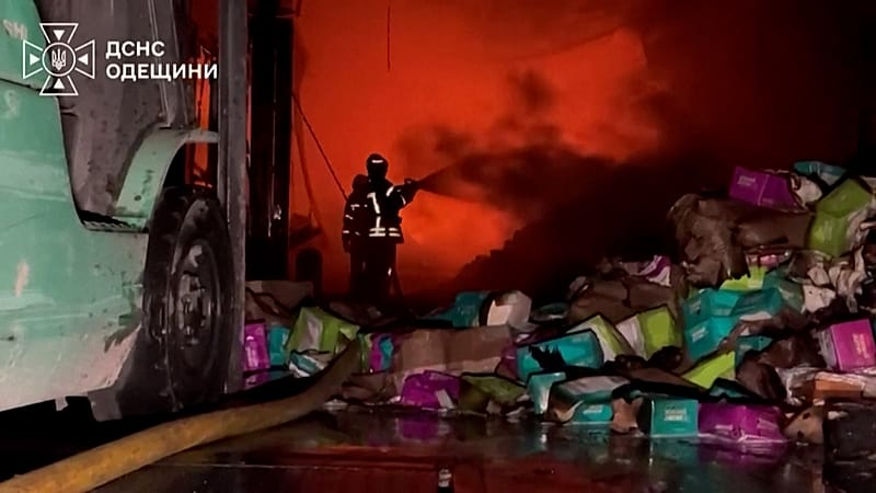 Video thumbnail for Russian missiles spark huge factory fires in Ukraine’s Odesa and Zaporizhzhia