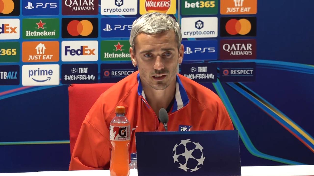 Video thumbnail for Atletico’s Griezmann addresses media ahead of Arsenal tie in UEFA Champions League.