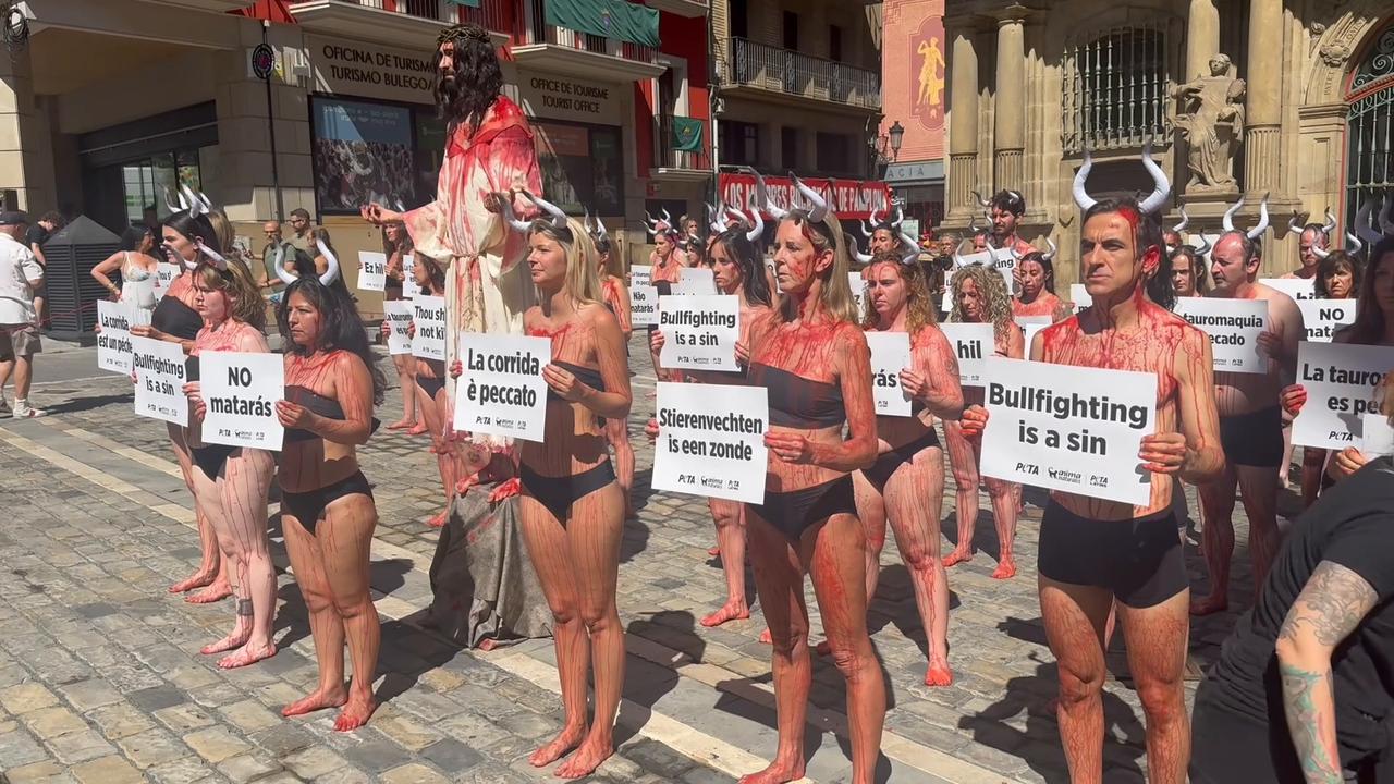 Video thumbnail for Spain: Activists, journalists stage protests ahead of Spain's San Fermin.