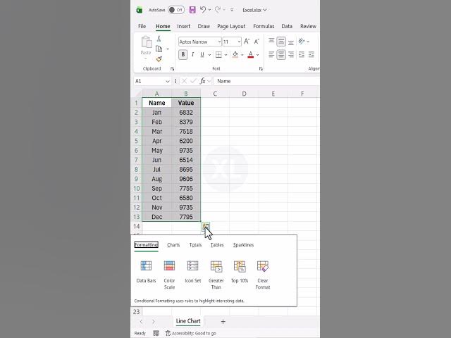 Video thumbnail for Line Chart in 1 Click #excel #excelforbeginners #excelshortcuts #exceltips #office