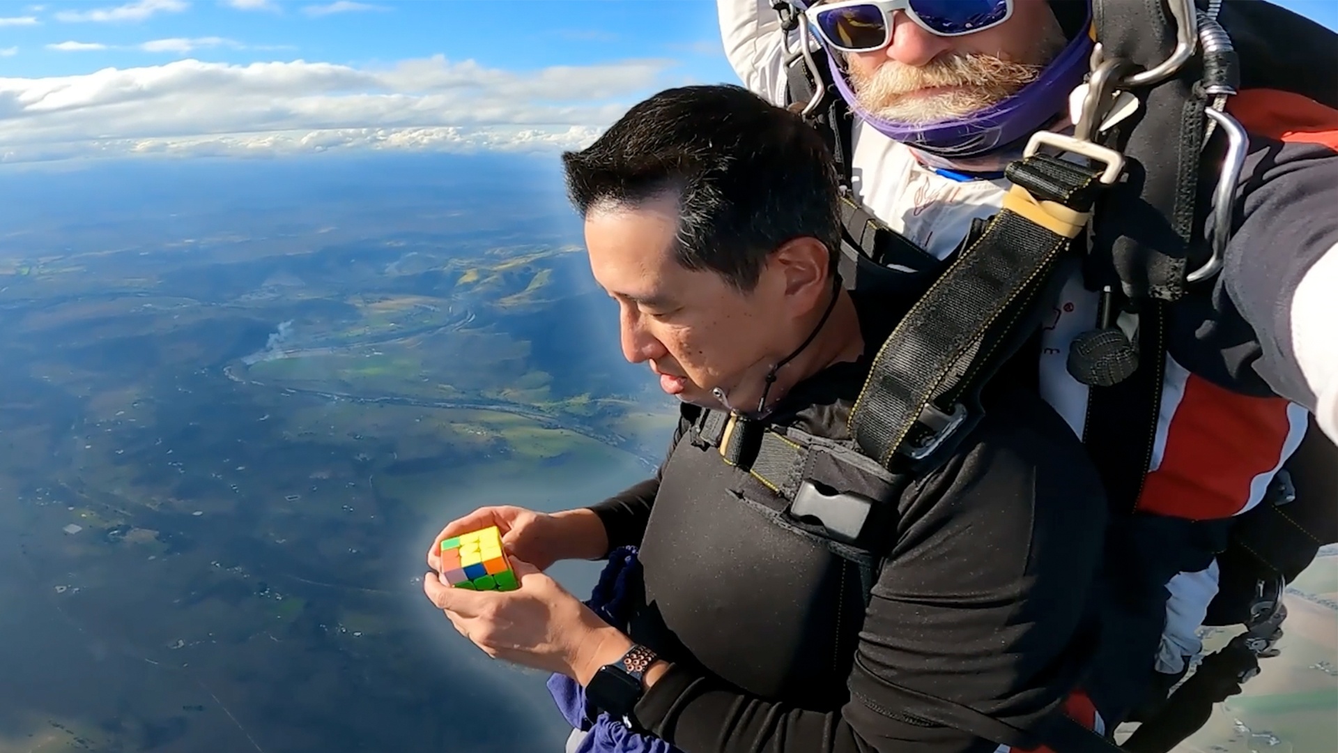 Video thumbnail for Most rotating puzzle cubes solved in a single skydive - 10 by Ming dao Ting