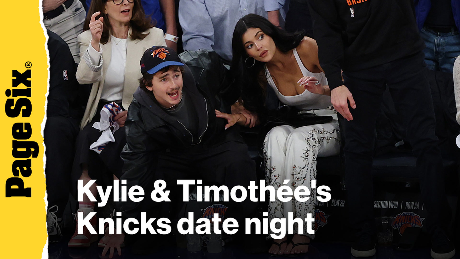 Video thumbnail for Timothée Chalamet gets handsy with Kylie Jenner during Knicks date night