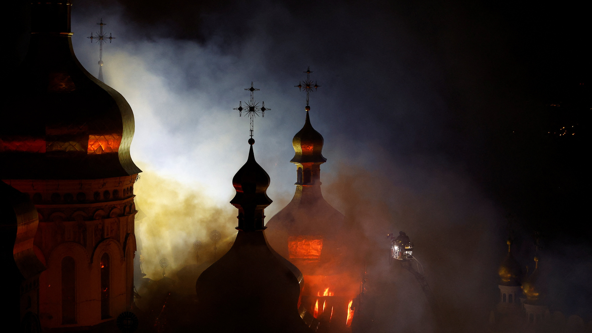 Video thumbnail for One of Ukraine’s most sacred sites burns after Russian strike