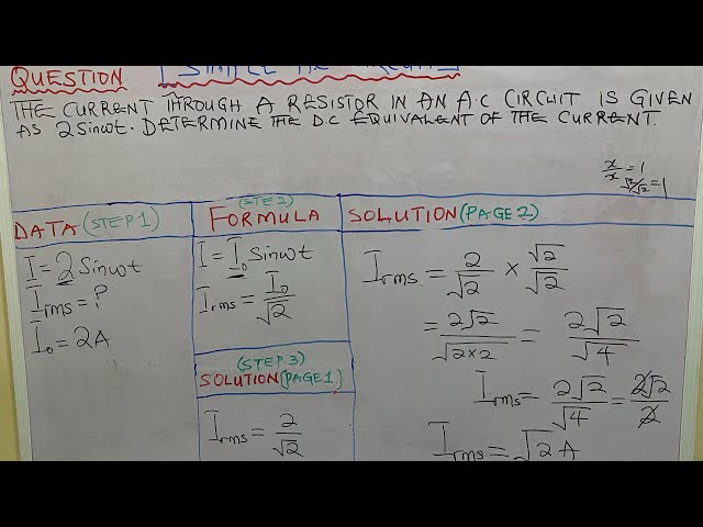 'Video thumbnail for The current through a resistor in an a.c circuit is given as 2sinwt. Determine the d.c equivalent'