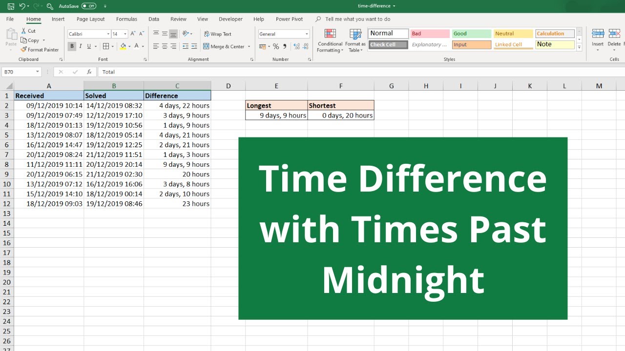 Video thumbnail for Excel Time Difference Past Midnight - Easiest Method