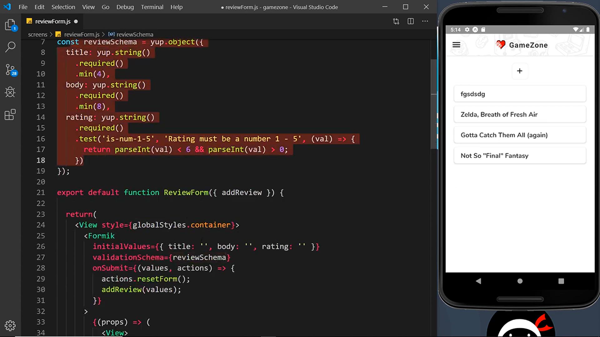 'Video thumbnail for React Native Tutorial  #33 - Showing Form Errors'