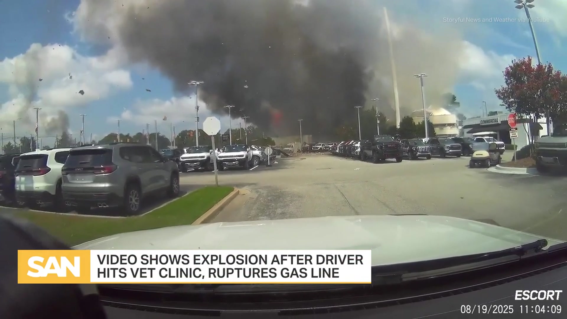 'Video thumbnail for Explosion hurts firefighters after impaired driver hits vet clinic gas line: Video'