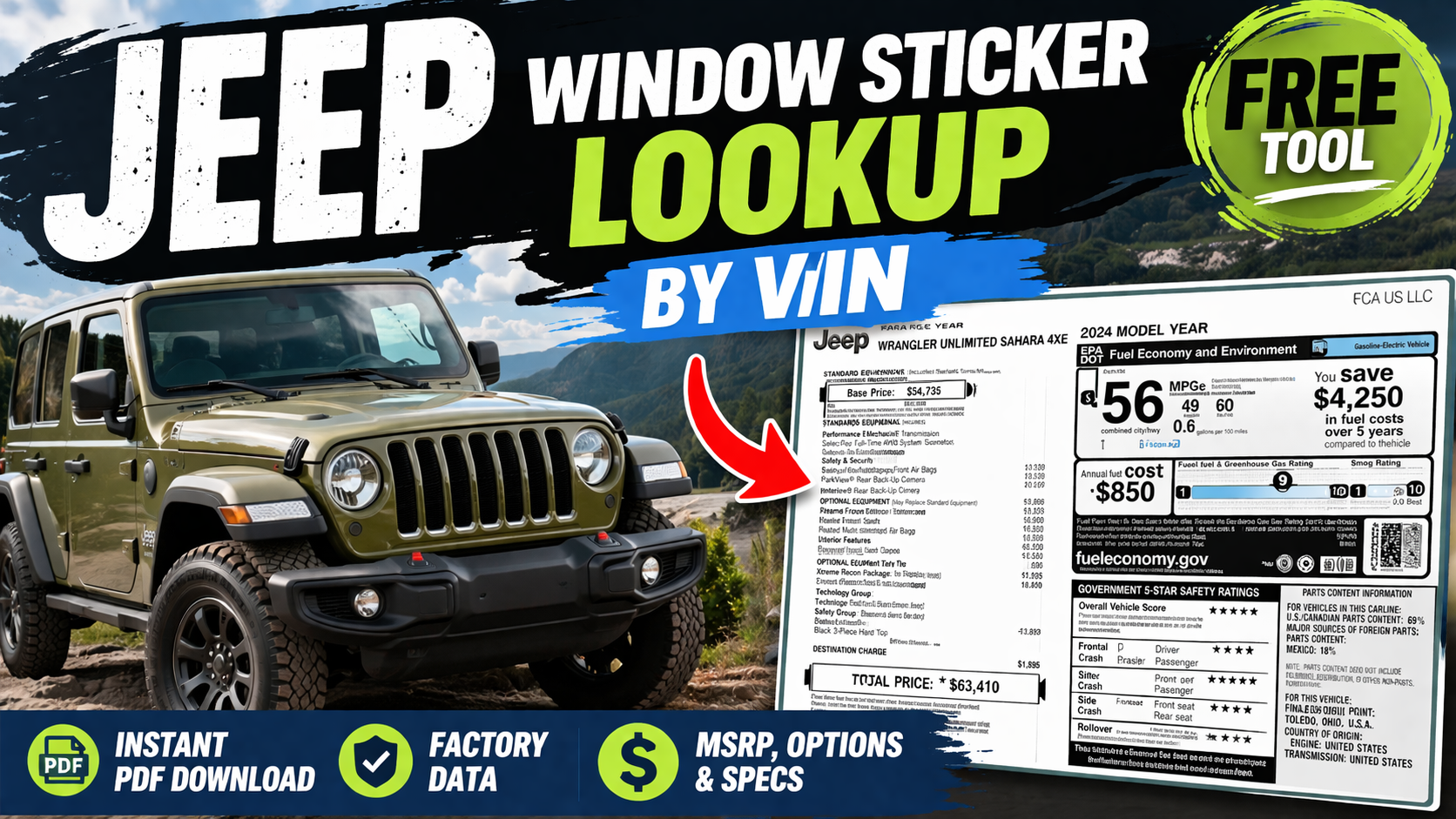 Video thumbnail for Easily Get a JEEP Window Sticker by VIN for Free