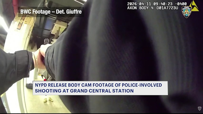 Video thumbnail for NYPD releases video of officers' encounter with machete-wielding man at Grand Central Station