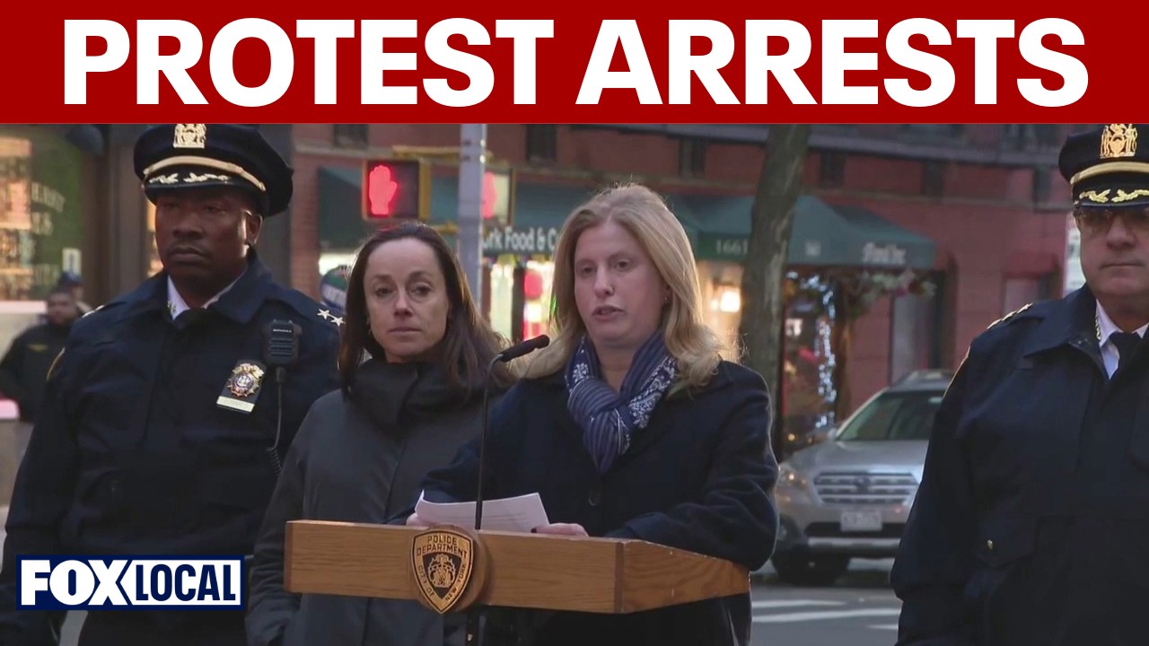 Video thumbnail for Gracie Mansion protest: Lit devices thrown into crowd