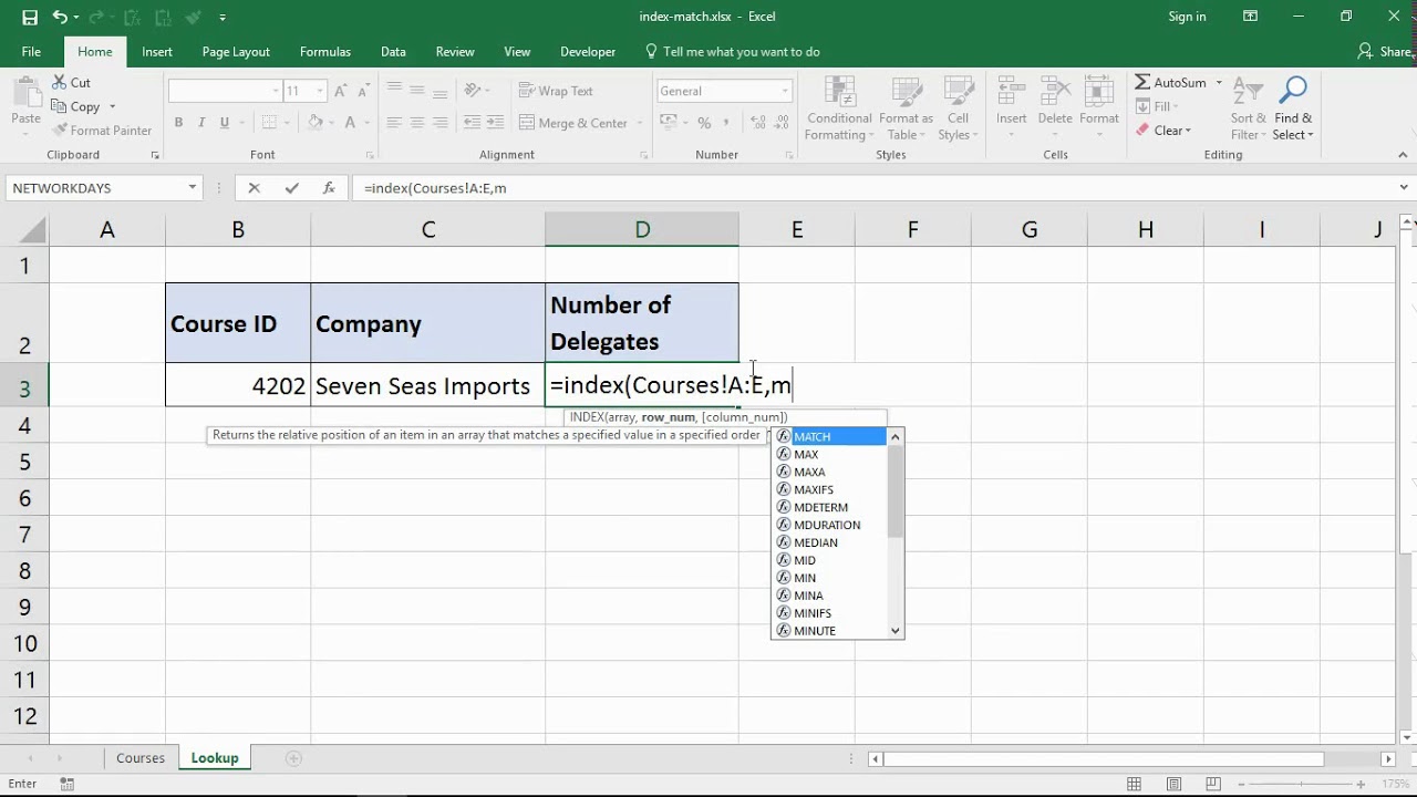 Video thumbnail for Excel INDEX / MATCH Function for an Advanced Lookup