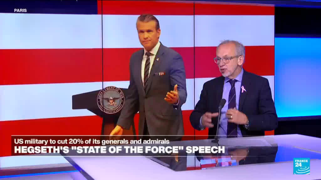 Video thumbnail for Hegseth 'state of the force' speech: US to cut number of generals, admirals by 20%