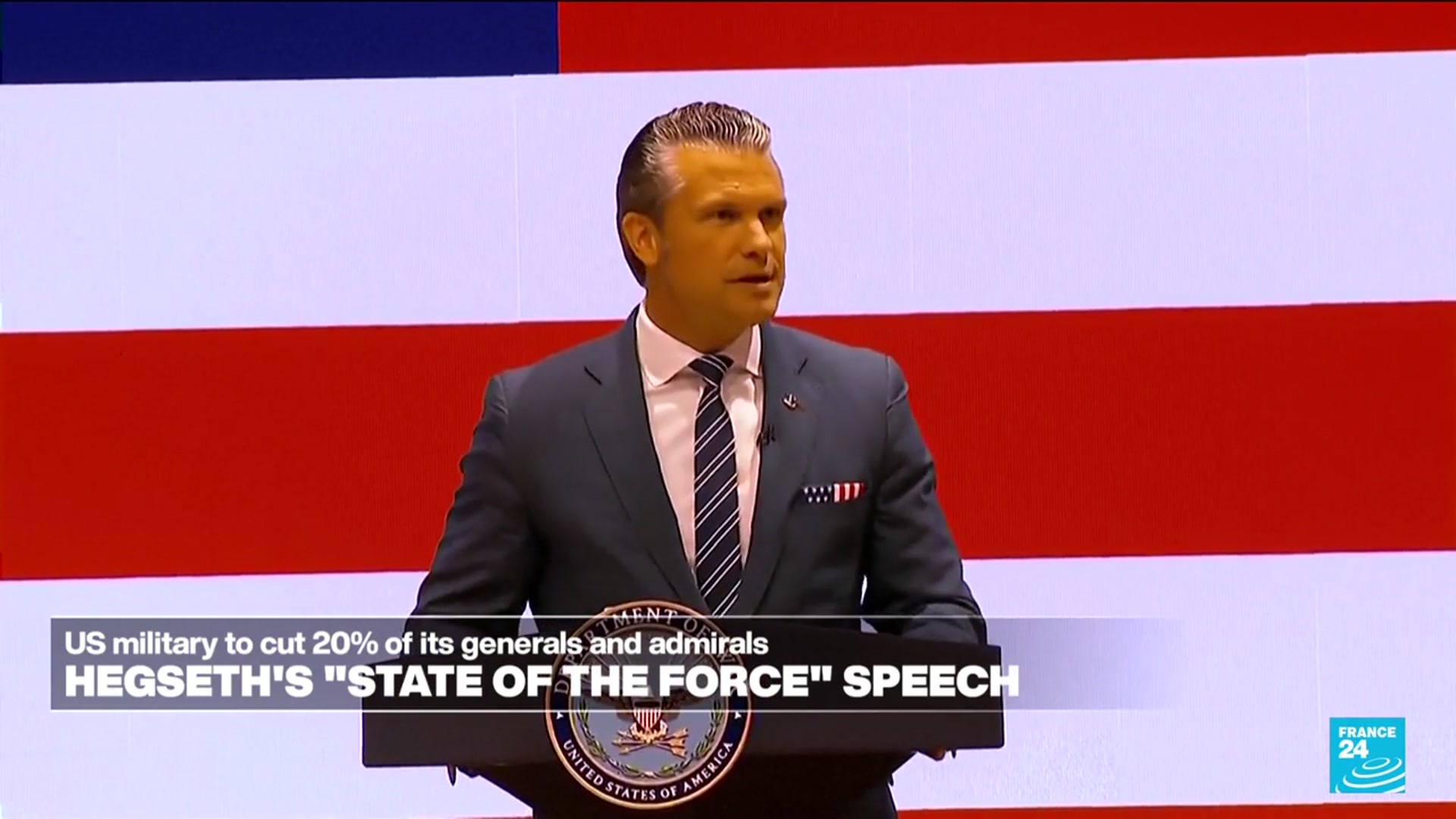 Video thumbnail for Hegseth 'state of the force' speech: US to cut number of generals, admirals by 20%