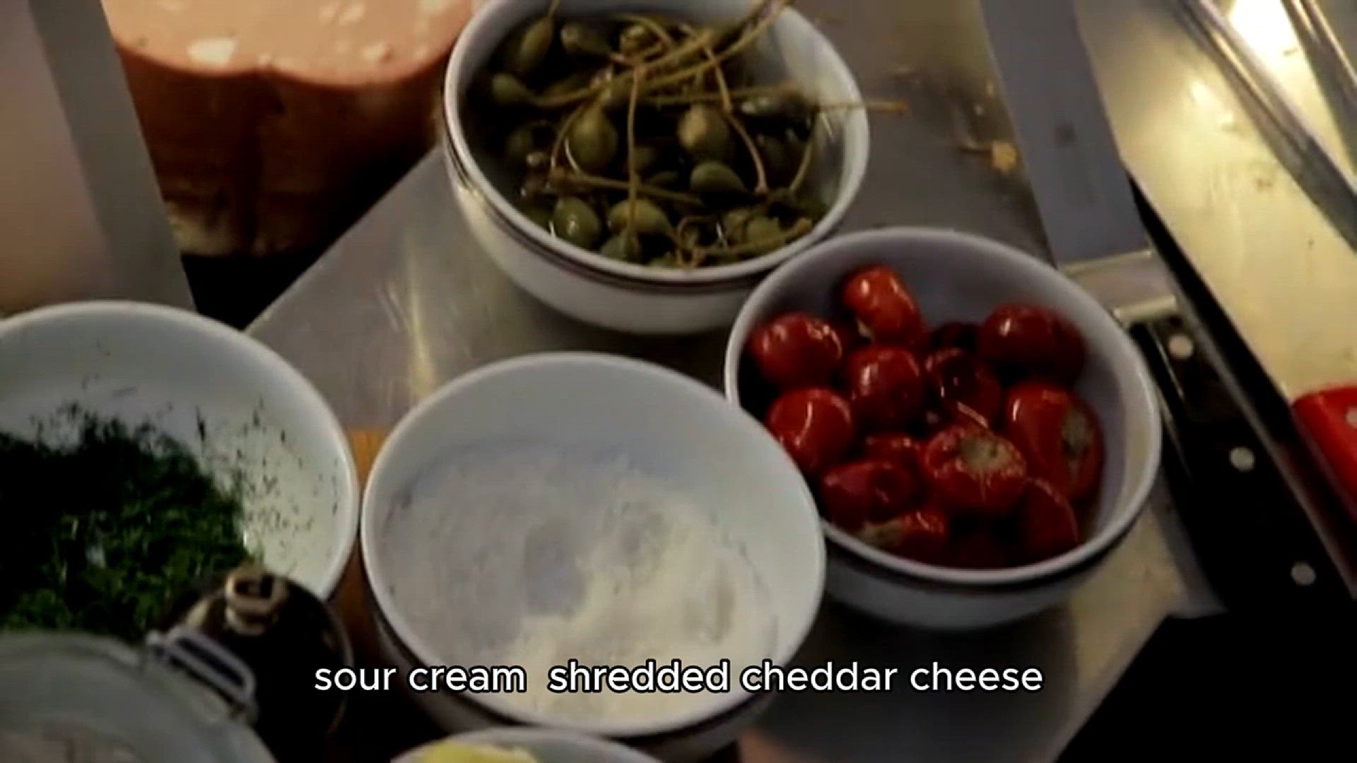 Video thumbnail for Loaded baked potatoa ( topped with veggies)