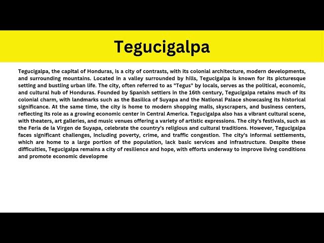 Video thumbnail for Short Paragraph on Tegucigalpa