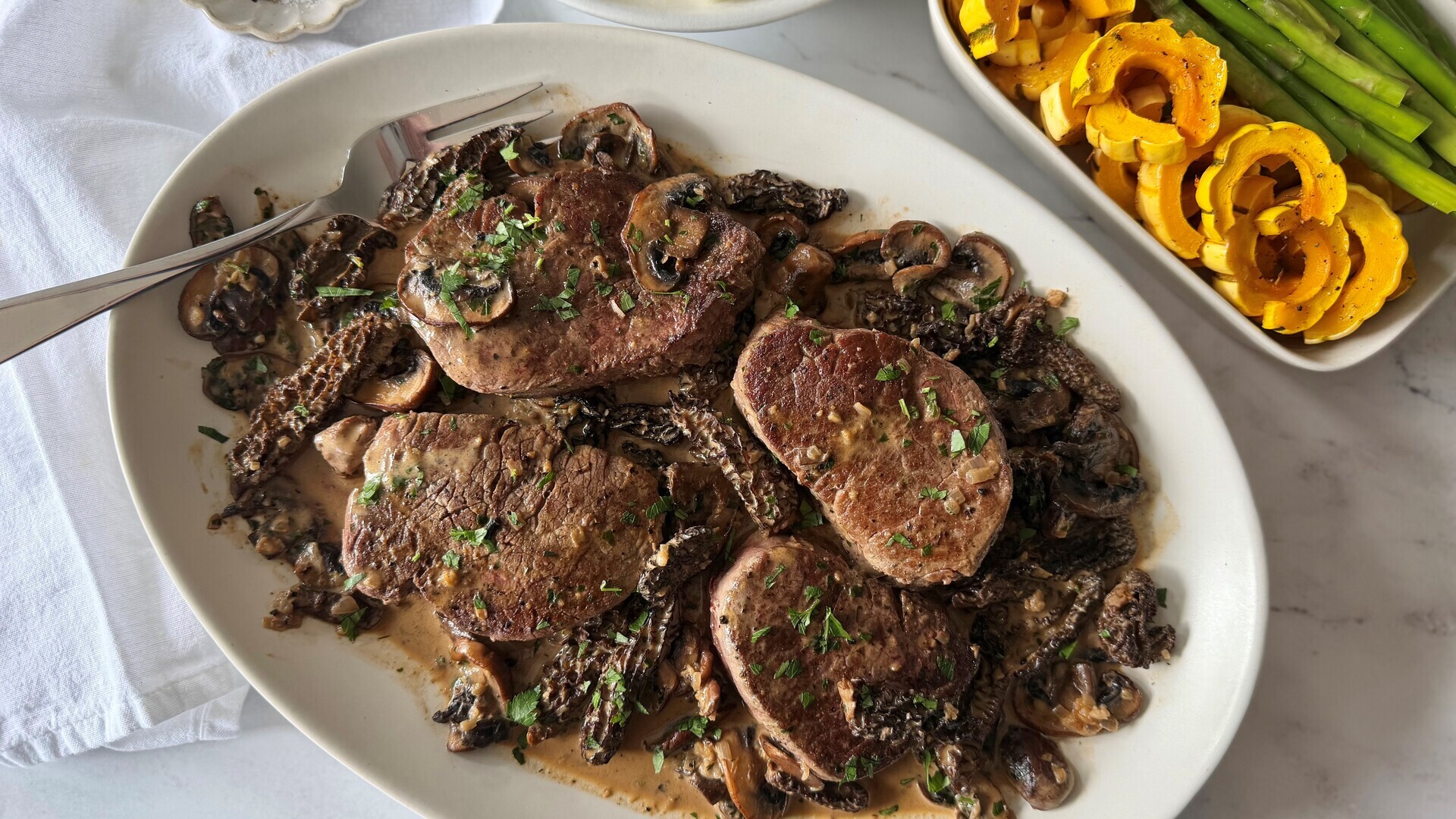 Video thumbnail for Classic Steak Diane With Morel Mushroom Cream Sauce