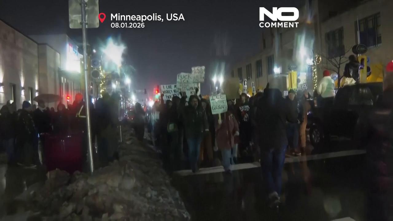 Video thumbnail for Hundreds protest in Minneapolis over fatal shooting by ICE officer