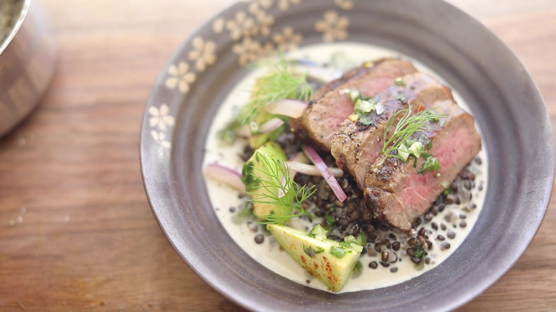 'Video thumbnail for Grilled New York Strip & Warm Lentil Salad'